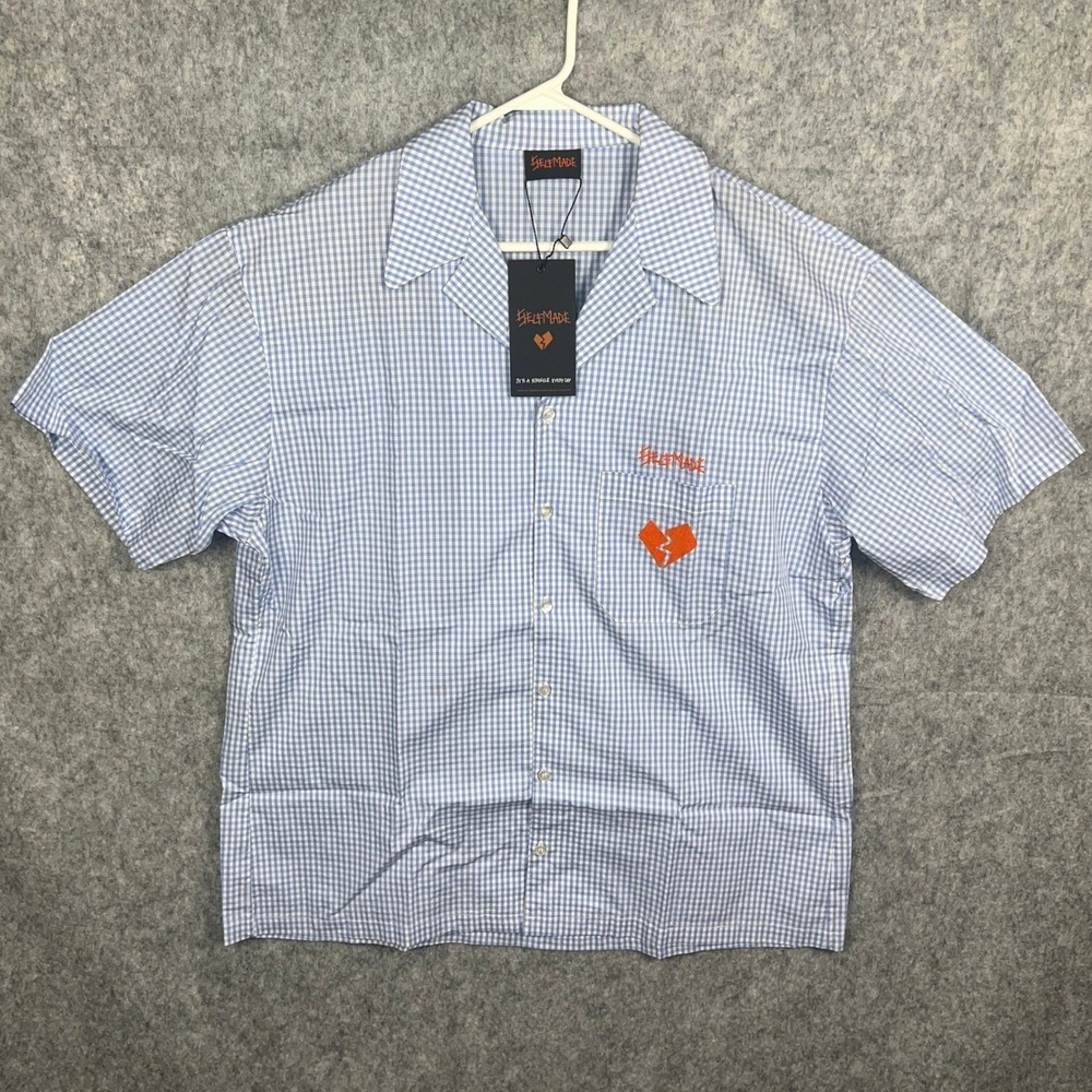 Self Made Gian Franco Villegas Vichy Bowling Shirt Blue Gingham Men's 2XL NWT